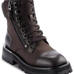 DKNY Womens River Brown Leather/Nylon Lug Sole Boots  7M